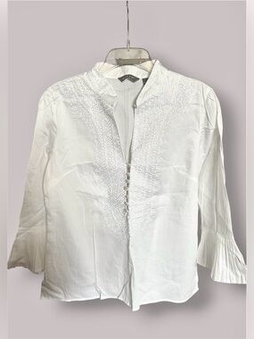Kenar White Embroidered Button-Front Blouse- NWT L